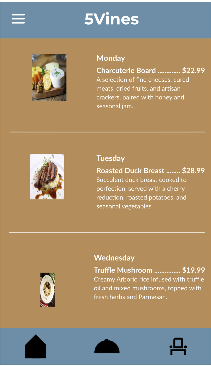 Five Vines Menu
